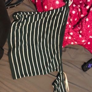 off the shoulder green and white top
